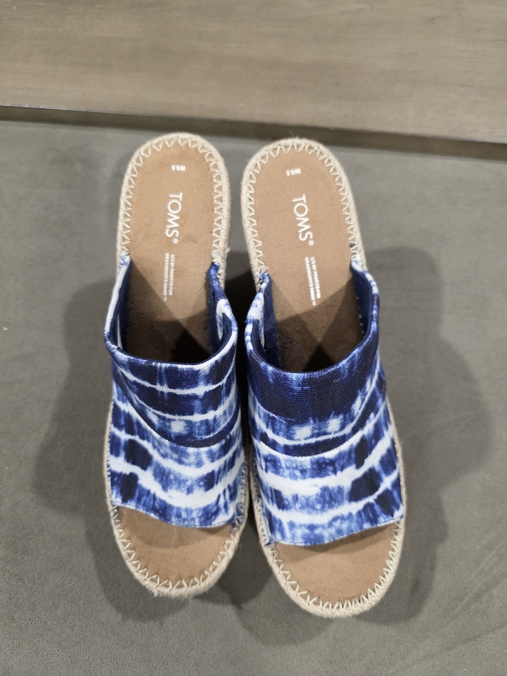 TOMS Blue White Tie-Dye Espadrille Slide Mules